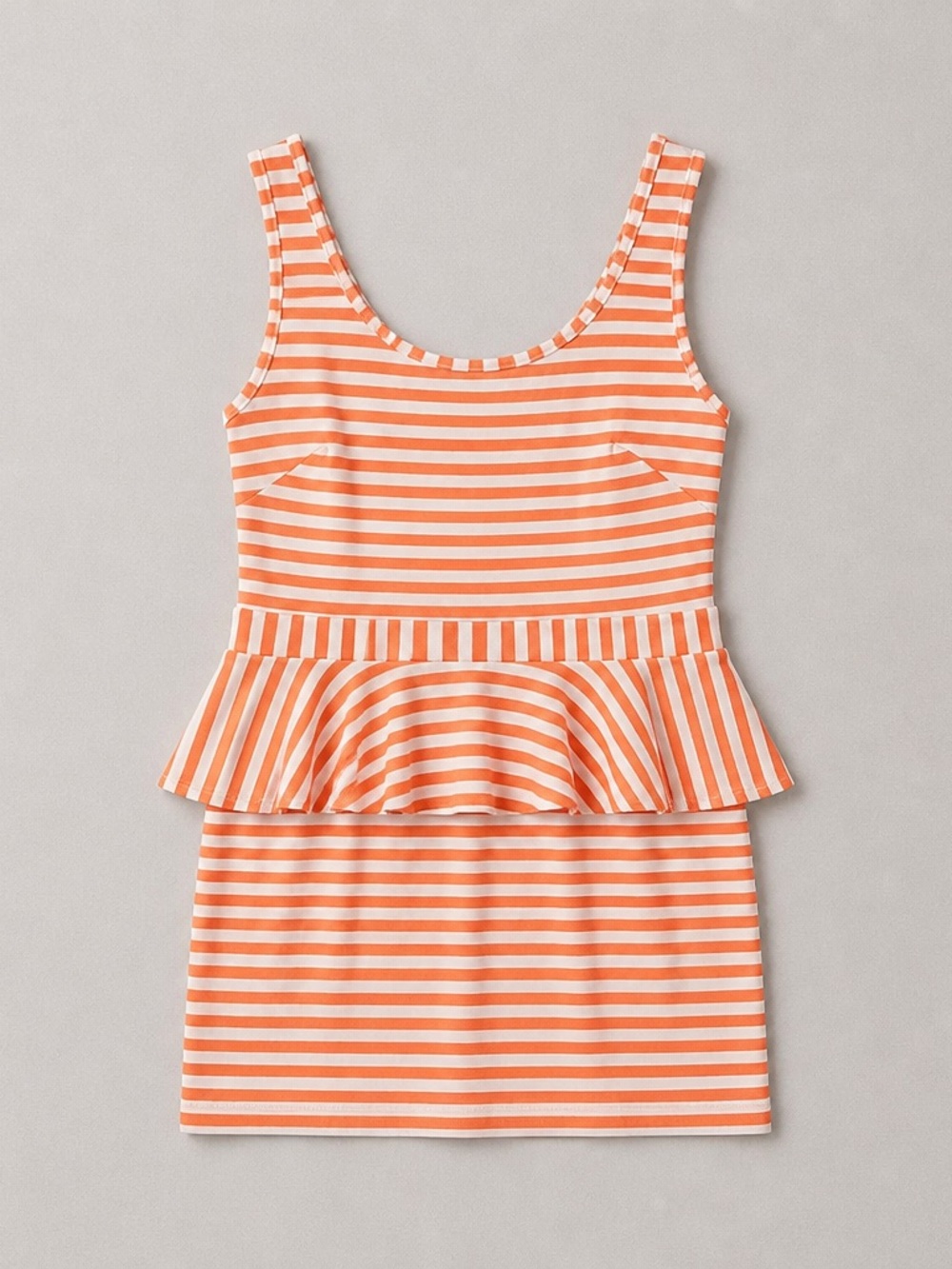 bebe Orange and White Striped Peplum Tank Dress